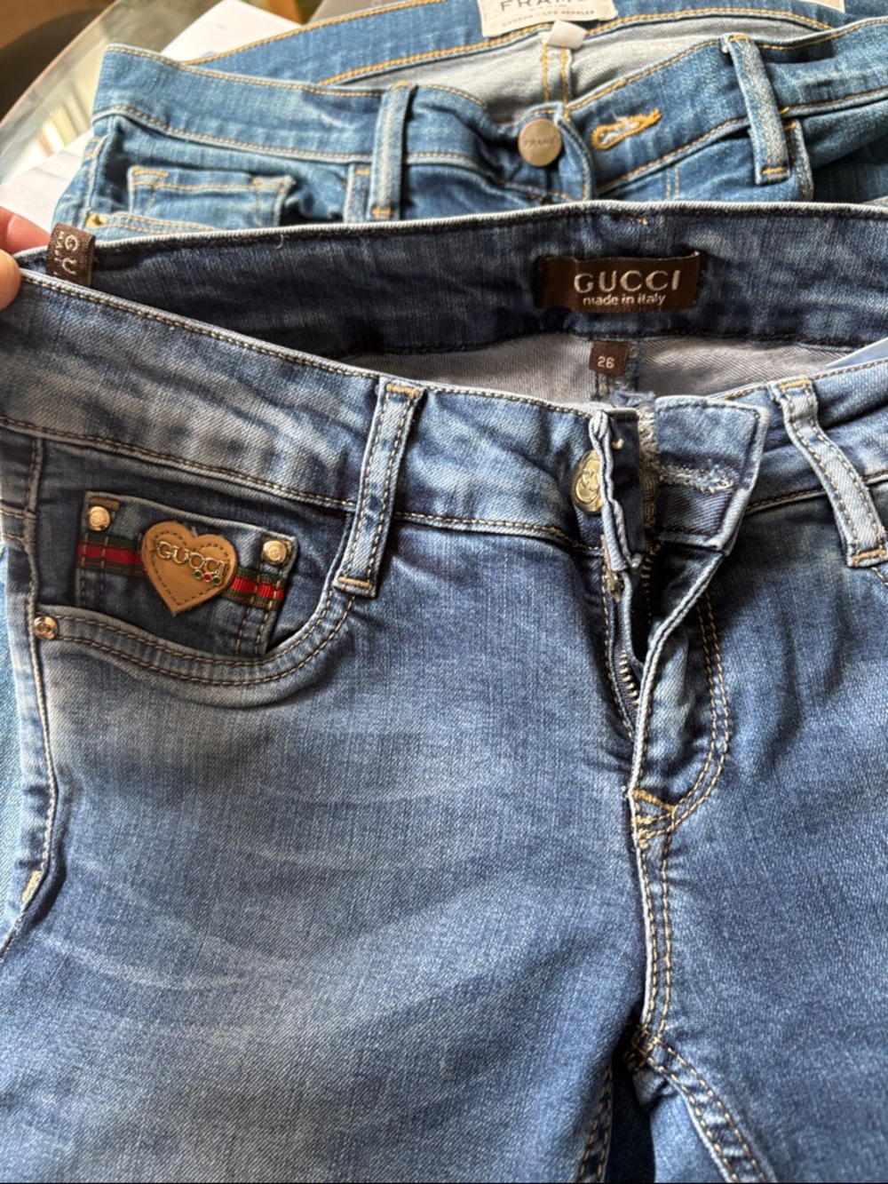 Gucci Women's Blue Skinny Jeans with Heart Coin Pocket